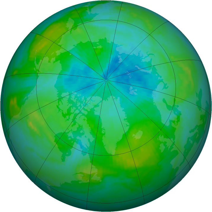 Arctic ozone map for 21 August 1992